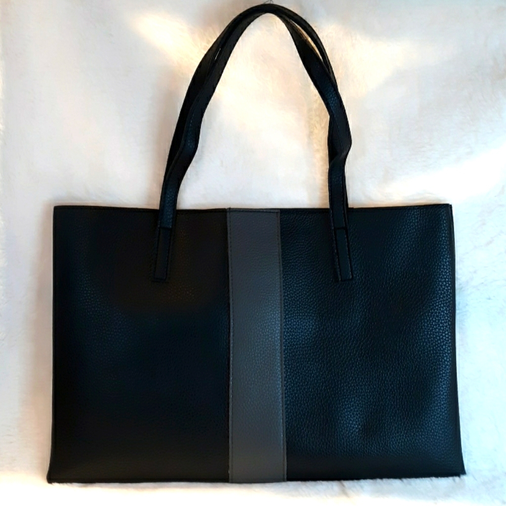 Vince Camuto Black with Gray Striped Tote